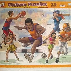 Sports Puzzle Patch Picture Frame Tray Vintage